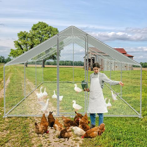 EINFEBEN Enclos poulailler Acier galvanisé avec parc grillagé avec serrure espace couvert Poulailler pour petits animaux 3 x 6 x 2 m 18m²