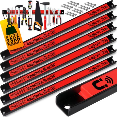 DEUBA® Magnetleiste 45-60cm 23kg Tragkraft Magnetisch Werkzeugleiste Werkzeughalter Werkzeugwand Werkstatt Werkzeug Organizer inkl. Montagematerial 6x 60cm