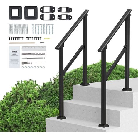 Rambardes pour escaliers extérieurs, kit de 2 pièces pour escalier de 2 à 3 marches, rampes en acier au carbone style transitionnel avec kit d'installation, rampes d'escalier pour seniors, béton, porc (1/5)