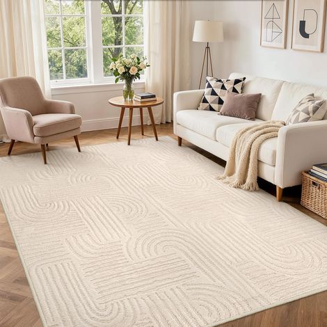 Tapis Salon Beige 160x230 cm Labyrinthe Moderne 3D Crème antidérapant lavable en machine, doux et confortable pour chambre, séjour et salle à manger (1/5)