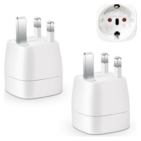 Lot de 2 adaptateurs de prise britanniques, adaptateur de voyage France-Royaume-Uni, adaptateur de prise pour l'Irlande, l'Angleterre, l'Écosse, Dubaï, Malte, adaptateur de type G (blanc) (1/5)