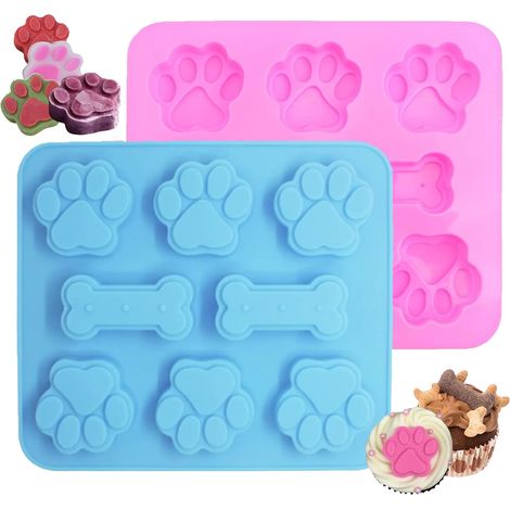 2 Pack Silicone Dog Paw and Bone Molds, Dog Treat Molds, for Baking Chocolate, Candy, Jelly, Ice Cube, Dog Treats (1/5)
