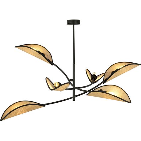 Sospensione Nordica 6 Luci Lotus In Acciaio E Rattan Con Bracci Regolabili (1/5)