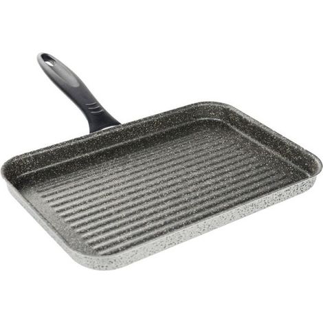 TrAdE Shop Traesio - Bistecchiera Rettangolare 19x29cm Pietra Antiaderente Antigraffio Con Manico Nero 045024m - (1/4)