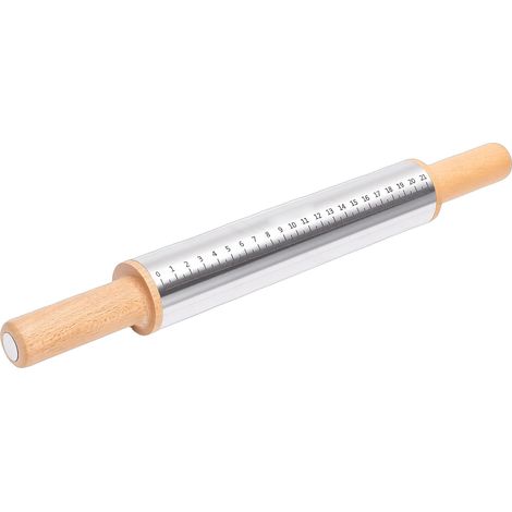 Mattarello in acciaio inox 304, manico in legno di faggio, mattarello con scala graduata per cucinare e cuocere al forno. (1/5)