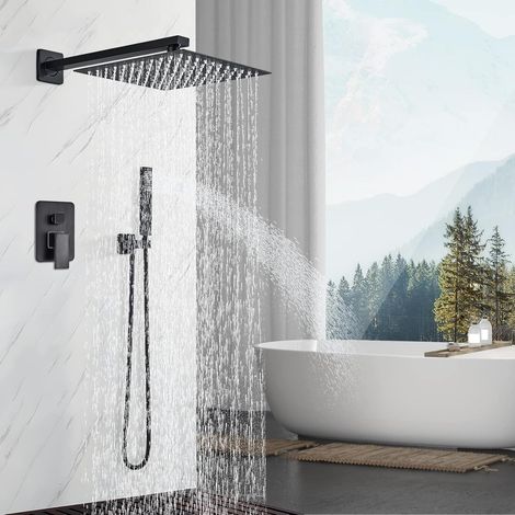 Système de Douche Encastré avec Tête de Douche Carrée 16 pouce ABS Plastique Douchette Set de Douche pour Salle de Bains