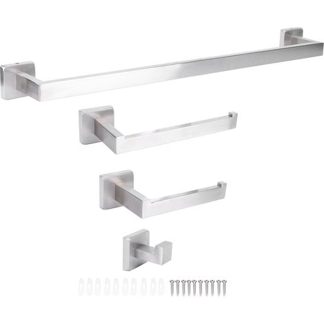 Juego 4 Toalleros Acero Inoxidable, Resistente Humedad, 60/21/16/6 cm – Ideal para Baño (1/5)