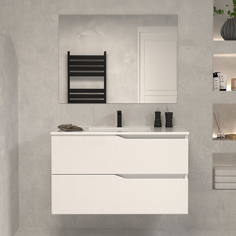 Meuble sous vasque seul, 2 tiroirs, 70cm, pour simple vasque - blanc mat - LUNA