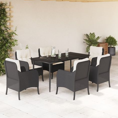 7-tlg. Garten-Essgruppe mit Kissen Schwarz Poly Rattan (1/5)