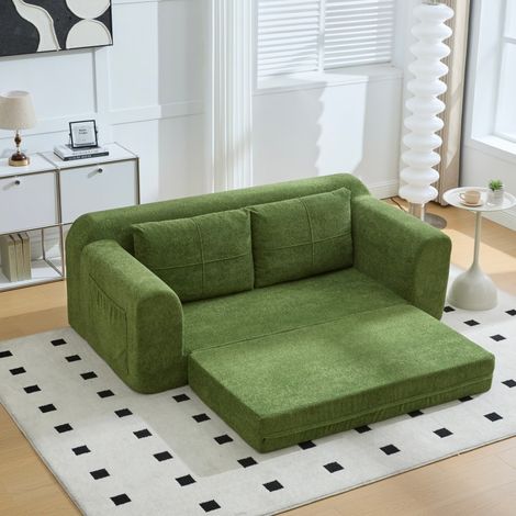 Canapé convertible 2 places - 178x96x61,5 cm - Canapé de sol pliant sans cadre modulable en lit - Vert armée (1/5)