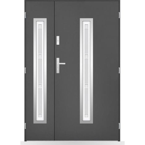 Porte d'entrée double Isolde - 130-140-150x208cm - Couleur: Anthracite - Poussant: Droit - Dimensions: 80x40 cm (1/2)