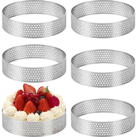 6 Pièces Ø 8 cm Cercle à Pâtisserie, Cercle à Tarte Perforé en 430 Acier Inoxydable, Moule à Tartes Pâtisseries Mini Gâteaux Mini Pizzas Muffins (1/5)