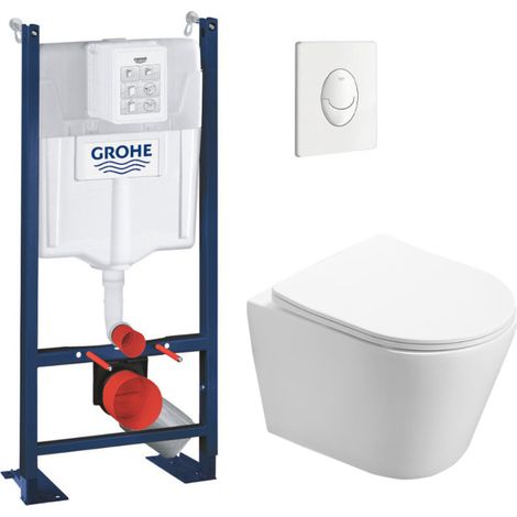 Pack WC Bâti autoportant + WC sans bride SAT Infinitio + Abattant softclose + Plaque blanc alpin (PROINFI3AM)