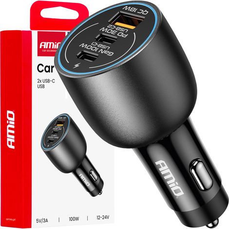 Kfz-Ladegerät 2x USB-C + USB-A 12V 24V 100W amio-04371 (1/5)