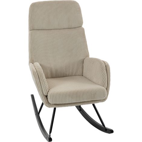 Fauteuil à bascule - HOMCOM - dossier haut - accoudoirs - velours côtelé et pieds bois d'hévéa - 67,5 x 94 x 106 cm - beige (1/5)