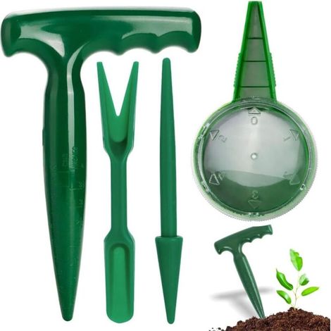 Outils pour Semoir De Bulbes Ensemble De 4 Pièces-Outil Plantoir à Bulbes-Ardinière à Bulbe,Inclure Perforateur De Plantation, Distributeur De Graines, Transplanteuse De Semis(Vert) (1/5)