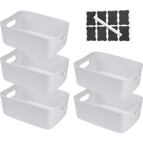 Lot de 5 Paniers Boîtes de Rangement en Plastique avec Poignées,Paniers de Rangement Empilables pour la Cuisine,Paniers & Boîtes de Rangement Cuisine Salle de Bain (Gris, 30×20×12 cm)