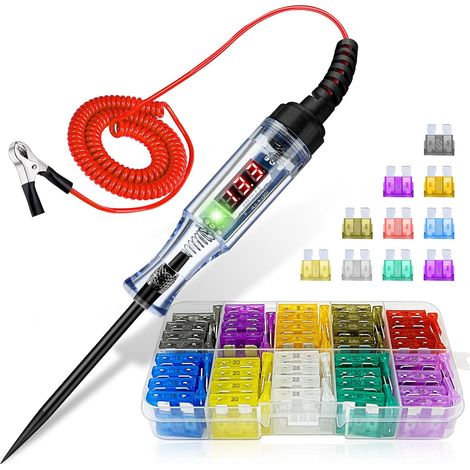 Testeur de Circuit et Fusible Voiture Set Fusible Testeur Tension avec Numérique LED Lampe Temoin pour Circuits, Fusibles Interrupteurs (1/5)