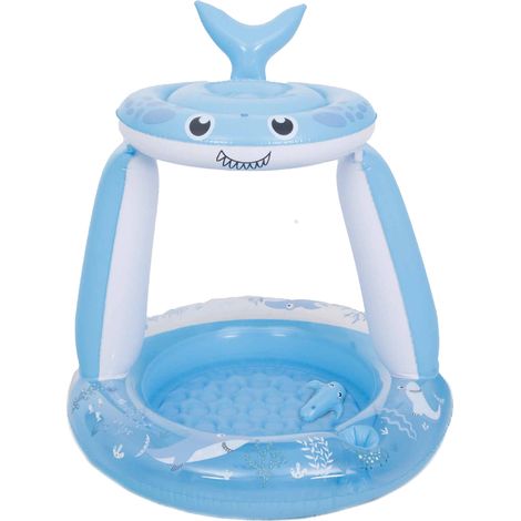 Piscine Gonflable Enfant avec Pare-Soleil – Bassin de Jeu Rond Arc-en-Ciel Motif Requin pour Bébé – Baignoire Extérieure Durable 95x95x102 cm