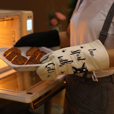 Guanti da cucina con 2 supporti adatti ai gatti, resistenti al calore, ideali per cucinare e cuocere al forno. (1/5)
