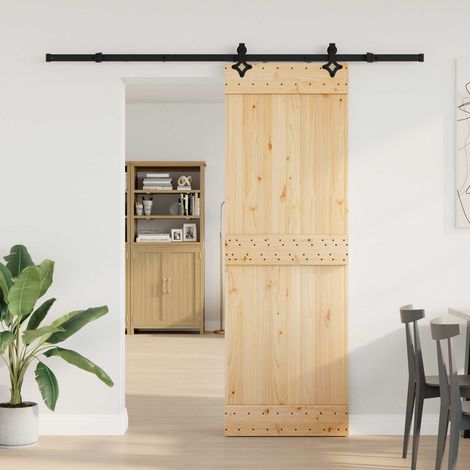 Puerta Corredera  Natural y negro 70 x 210 cm (213,5 cm)