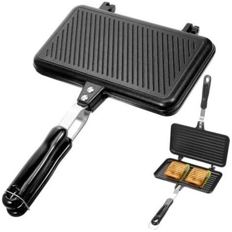 Appareil à sandwichs de camping double face : grille-pain de camping en aluminium, appareil à sandwichs, gaufrier, grille-pain pliable, appareil à sandwichs noir pour la cuisine et le petit-déjeuner (1/5)