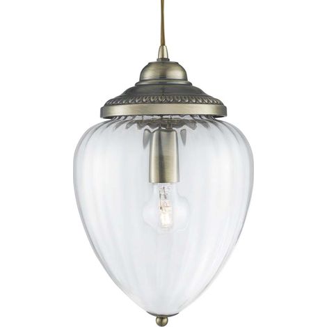 Searchlight Pineapple - Paralume in vetro rigato in ottone anticato a 1 luce, E27 (1/2)
