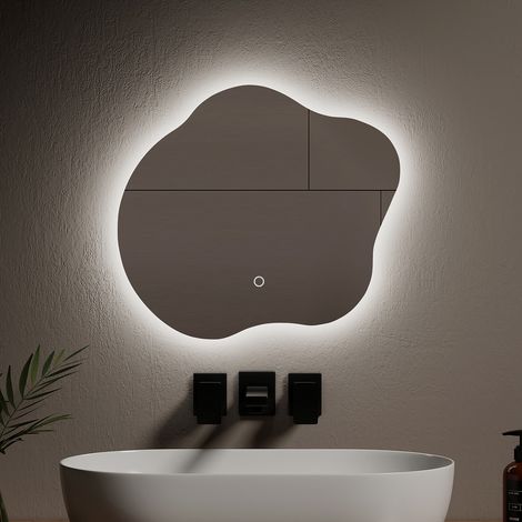 EMKE Specchi luminosi per bagno Retroilluminato a LED, Specchio dal Design Irregolare, Interruttore Touch Antiappannamento 3 Colori Dimmerabile - 50 x 45 cm