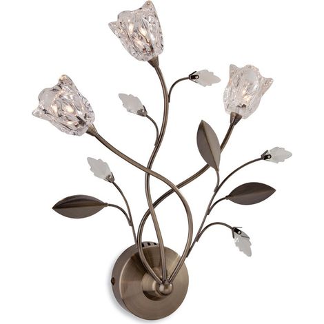 Firstlight Cindy - Applique murale d'intérieur à 3 ampoules, laiton antique, verre transparent, ampoule G4