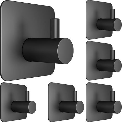 Ganchos adhesivos de pared - Ganchos impermeables para ducha  Ganchos resistentes para toallas de baño, cocina y oficina (Negro) (1/4)