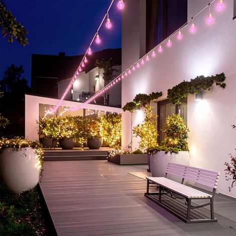 Guirnalda Exterior con Bombillas LED E27 Casquillo Gordo 5.5m IP65 Blanco Rosa