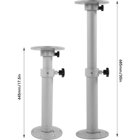 Pied de table amovible en alliage d'aluminium télescopique, hauteur réglable de 445 à 685 mm, finition argent dépoli, pour camping-cars, yachts et fourgons aménagés. (1/5)
