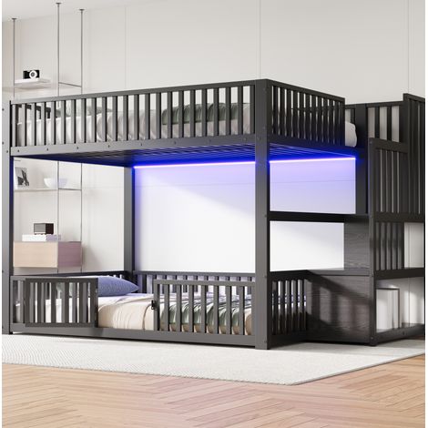 Bett Etagenbett Stauraum 140x200 Metall Schwarz OKMYHOME
