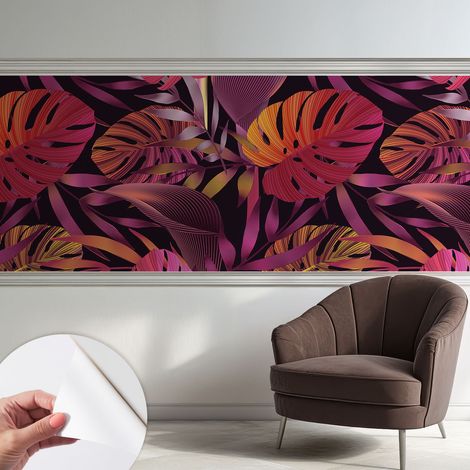 Papier peint adhésif décoratif pour salon chambre et cuisine Facile à poser avec colle Feuilles exotiques 250x104 cm (1/5)