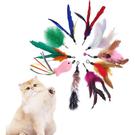Lot de 10 jouets à plumes pour chat - Jouets d'exercice et de plaisir - Couleurs assorties avec queue en plumes (1/5)