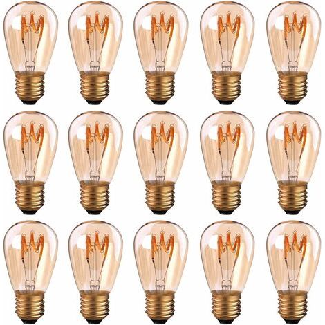 Lot de 15 ampoules LED E27 à filament spirale ST45/S14 3 W Style vintage Lumière ambrée Dimmable 2200 K Blanc très chaud 140 lm Équivalent à 25 W