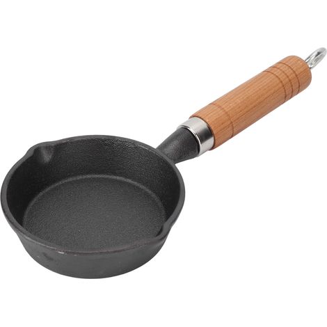 Poêle en fonte de 10 cm avec manche en bois, poêle à œufs, mini poêle à crêpes à fond plat, ustensiles de cuisine (1/5)