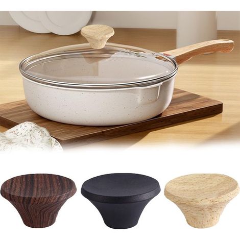 3 pomos universales para sartenes, Prácticos pomos para tapas de ollas, Aptos para sartenes de vidrio (1/5)