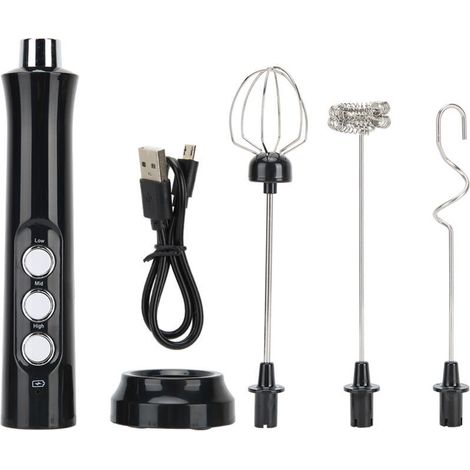 Electric Milk Frother, USB Rechargeable Milk Frother and Mini Electric Whisk with 3 Adjustable Speeds for Coffee, Cream, Cappuccino, Latte, Cocktails, Juices (1/5)