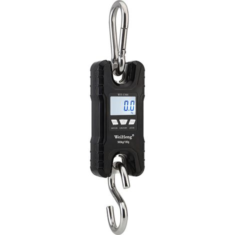 WeiHeng Pèse-bagage électronique portable robuste suspension 500kg/1102Lbs multifonction avec écran LED rétroéclairé unités Kg/Lb pour voyage marché pêche et plus - Noir