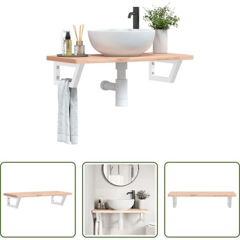 Wandmontage - Waschbeckenregal Wandmontage Stahl und Massivholz Buche (1/5)