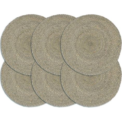 Sets de table, lot de 6, gris, ronds de 38 cm, en jute