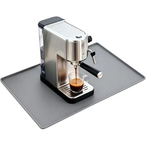 Sous-plat pour cafetière avec bordure, tapis en silicone 48x30 cm pour machine à café automatique, accessoire barista, compatible et facile à nettoyer (Gris) (1/5)