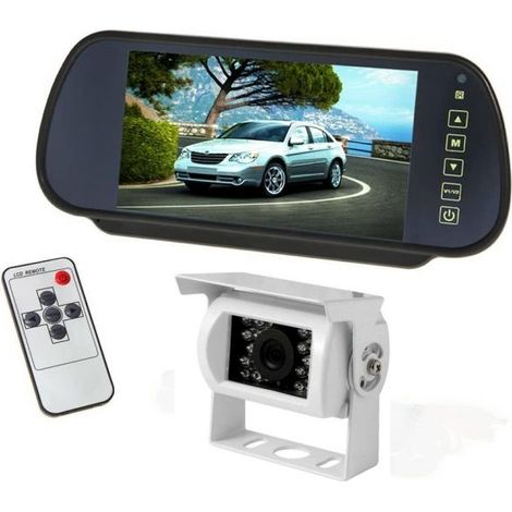 KIT RETROMARCIA AUTO POSTERIORE TELECAMERA 18 LED BIANCA MONITOR SPECCHIETTO (1/5)