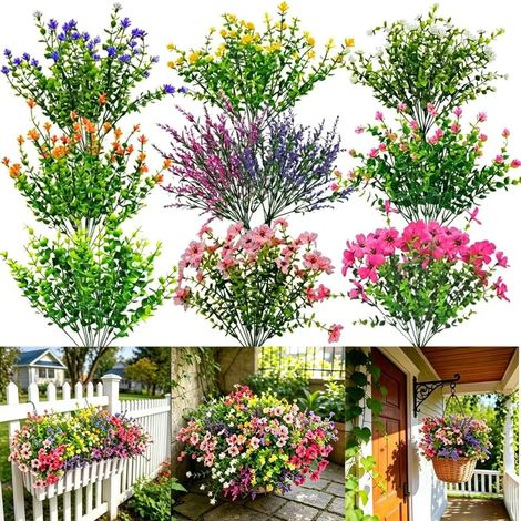 Lot de 22 fleurs artificielles résistantes aux UV, sans entretien, décolorées, avec arbustes artificiels en plastique pour extérieur, maison, intérieur, porche, fenêtre, cour, mariage (1/5)