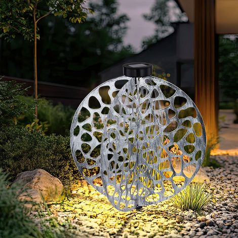 Lampada solare con picchetto da terra lampada da giardino orientale decorativa a luce solare in metallo per esterni, metallo, 1x LED bianco caldo, LxPxA 40x40x51 cm