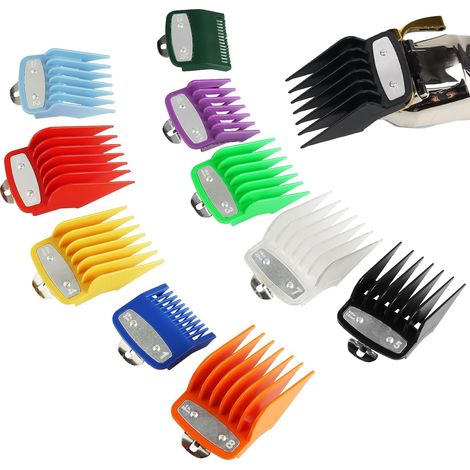 Lot de 10 Guide De Coupe Peigne, Coloré Limite Peigne Ensemble Peignes Guidage Accessoires avec clip en métal pour Tondeuse Longueurs de Coupe est de 1.5-22 mm (1/5)