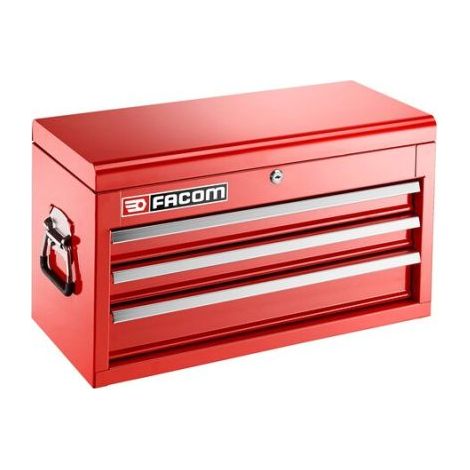 Facom – Coffre métallique 3 tiroirs – Dimensions 570 x 270 mm – Hauteur 65 mm et 100 mm – Poignées aluminium – Fermeture centralisée à clé