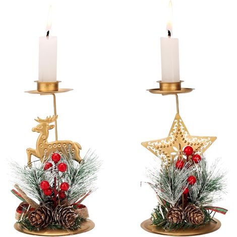 Lot de 2 bougeoirs de Noël en métal - Ensemble de bougeoirs pour décoration de centre de table de Noël - Bougeoirs pour décoration de Noël (1/5)