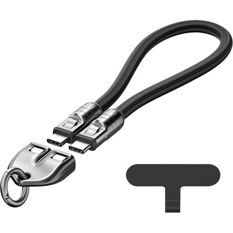 USB-C Cable for Keychain Charger, 1 Foot 240W PD Fast Charging Cord, Portable USB-C Cable with Wristband Design for Phone, Tablet, Computer (BLACK) (1/5)